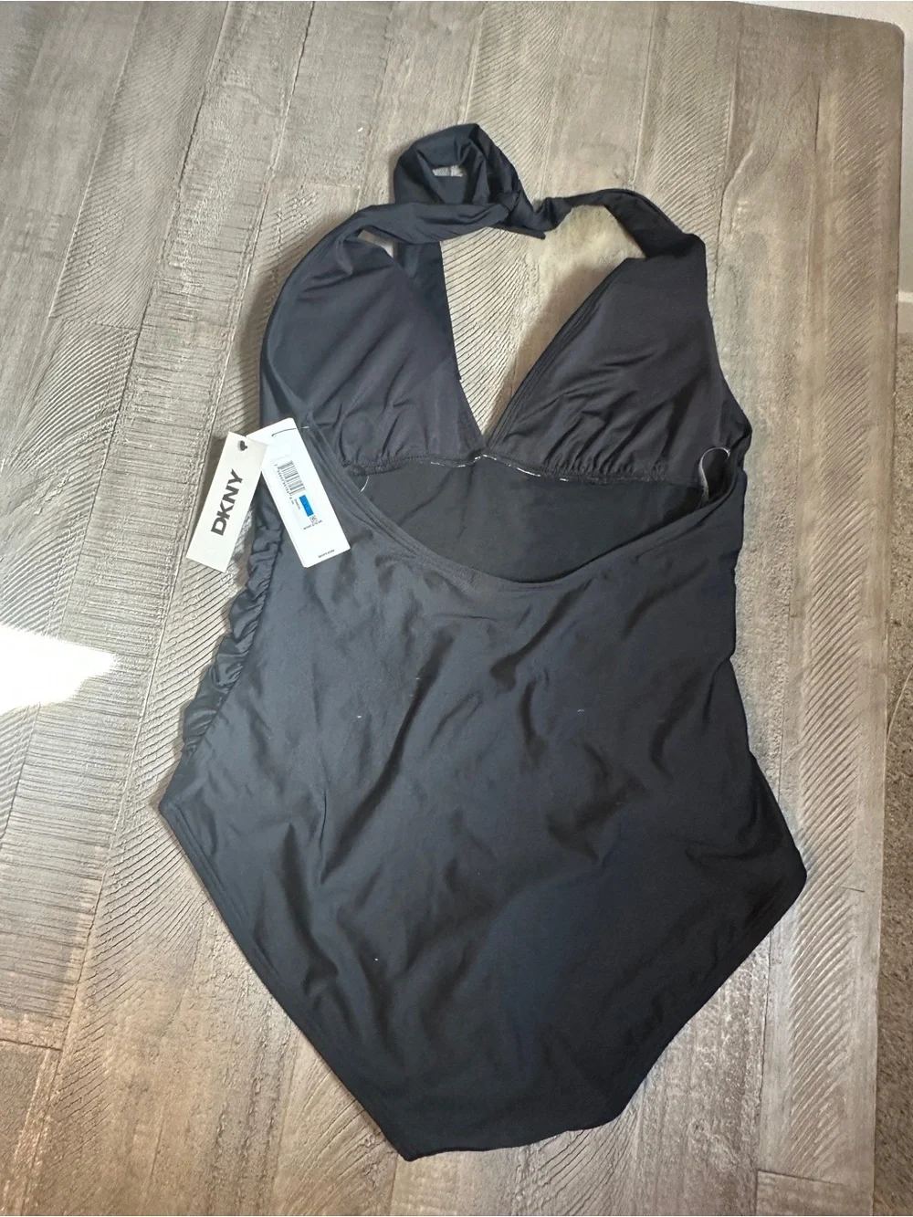 NWT DKNY Womens Black Ruched Halter One Piece Swimsuit XL